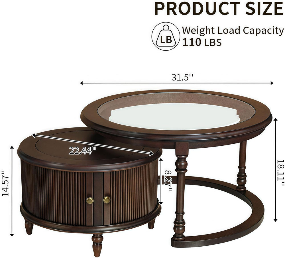 31.5'' Nesting Coffee Table Set of 2, Solid Wood Round Nesting Coffee...