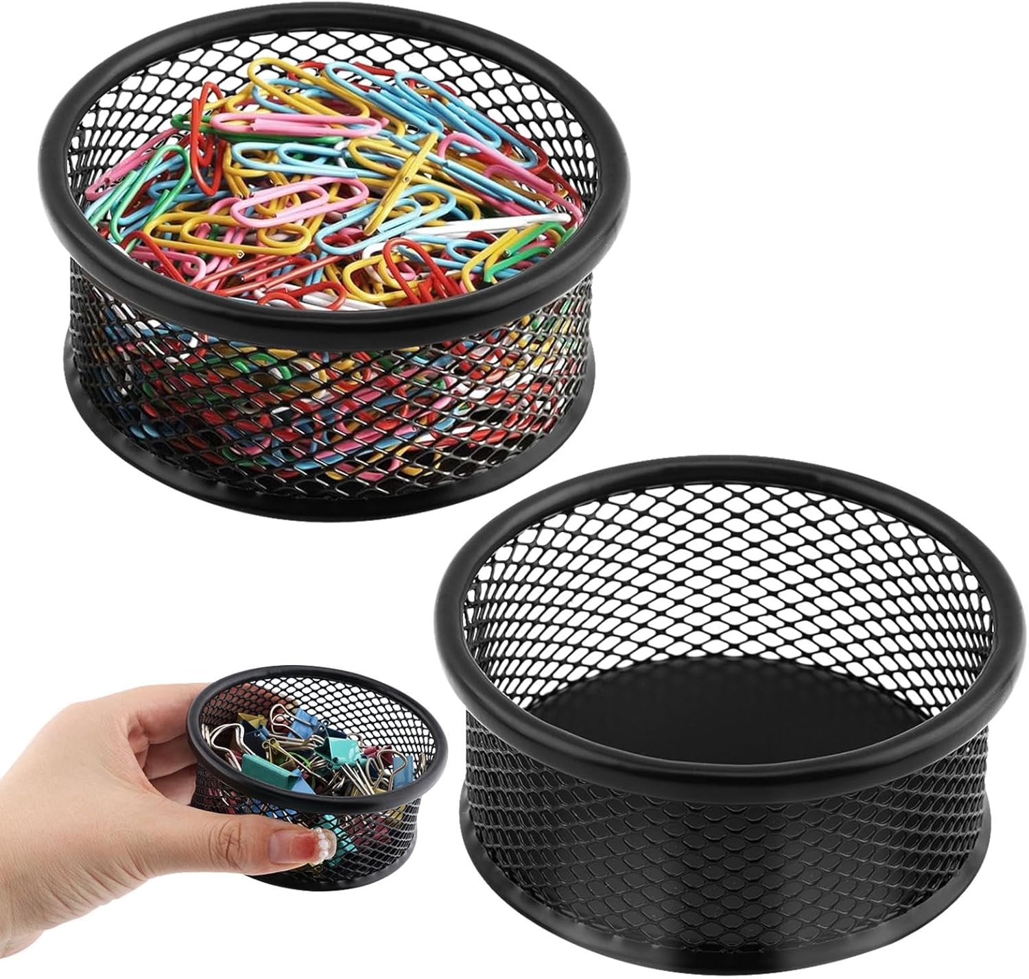 2 Pack Mesh Paper Clip Holder,Paperclip Holders for Desk Binder Wire Mesh Bowls,Paper Clips Holder for Desk,Paper Clip Dispenser,Paper Clip Organizer Office ﻿