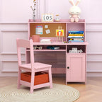 TaoHFE Pink Kids Desk and Chair Set, Kids Desk Chair with Storage and Shelf | Wooden Kids Table and Chairs for Bedroom and Study, Craft Table with Storage Gifts for Girls to Study