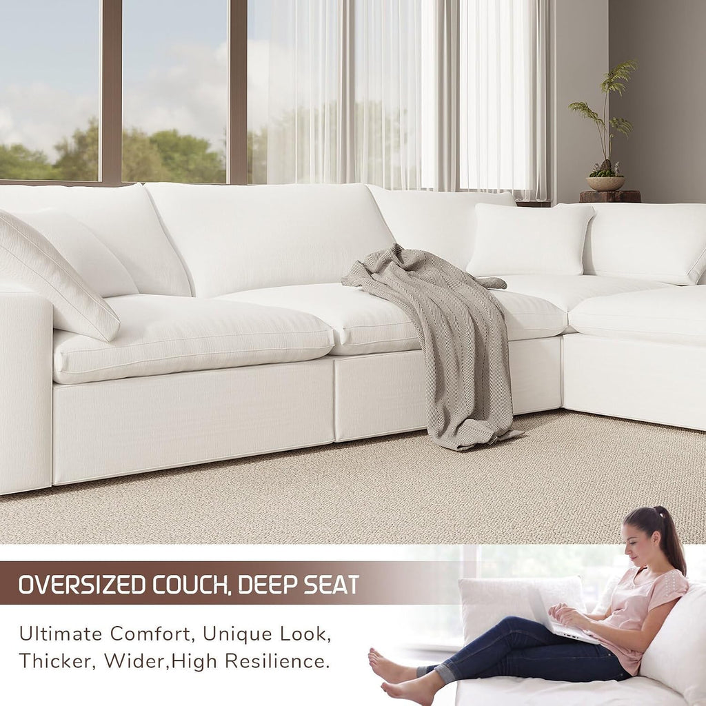 Cloud Modular Sectional Sofa,253.8" Down Filled Sofa 7 Seat with Chaise,Minimalist Sofa Cover Washable and Replaceable Couches for Living Room,Sectional Sofa Deep Seat