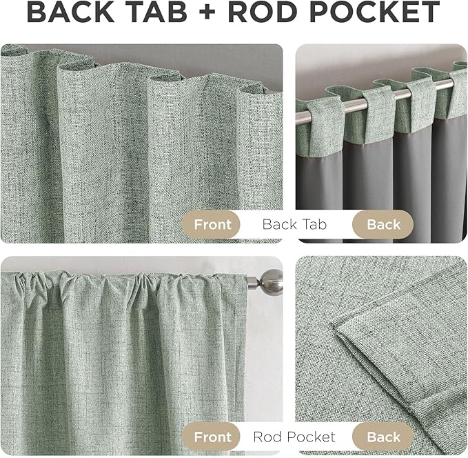 Joydeco Blackout Curtains for Bedroom - 108 Inch Long 100% Light Blocking 2 Panels Sage Green Drapes, Thermal Insulated Room Darkening Curtains, Linen Textured for Living Room, Rod Pocket & Back Tabs