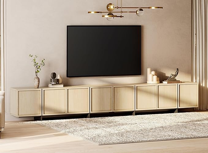 WAMPAT Modern TV Stand for 32-110 inch TVs, Wood Entertainment Center with St...