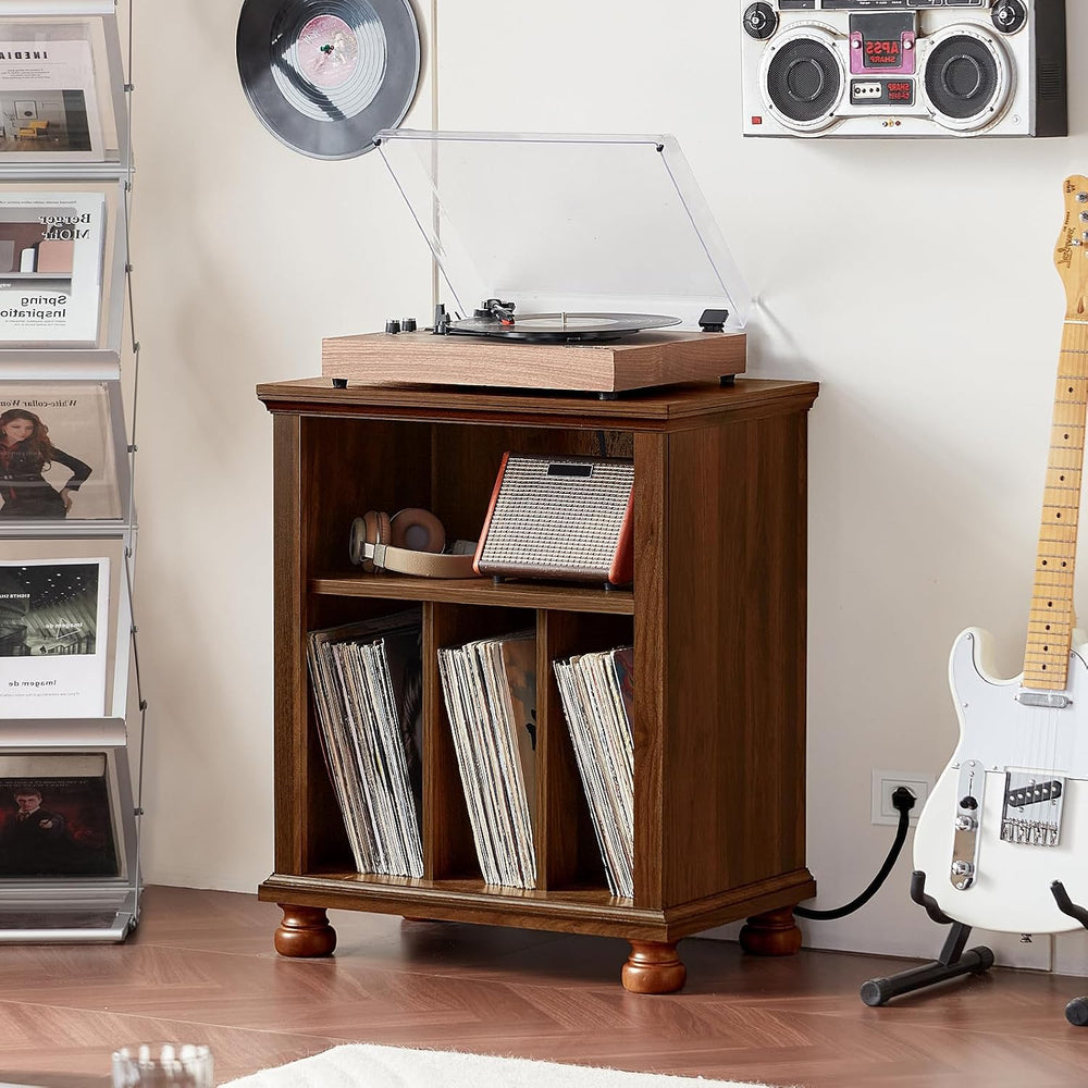 Joaxswe Record Player Stand with Charging Station Up to 200 Albums, 24" ...