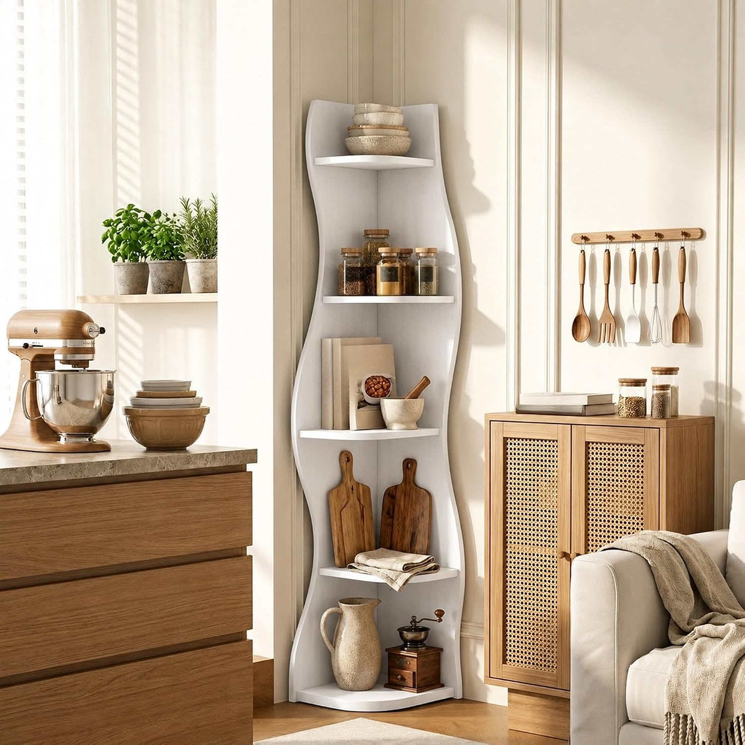 5-Tier Corner Shelf, Space-Saving Storage for Living Room