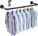 OROPY Industrial Pipe Clothing Rack 38.4", Heavy Duty Detachable Wall Mounted Clothes Rack Black Iron Garment Bar, Multi-purpose Hanging Rod for Closet Storage, Black (Two Base)