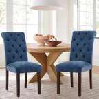 COLAMY Button Tufted Dining Chairs Set of 4, Parsons Upholstered Fabric Dining Room Chairs Kitchen Chairs with Wood Legs and Padded Seat, Blue