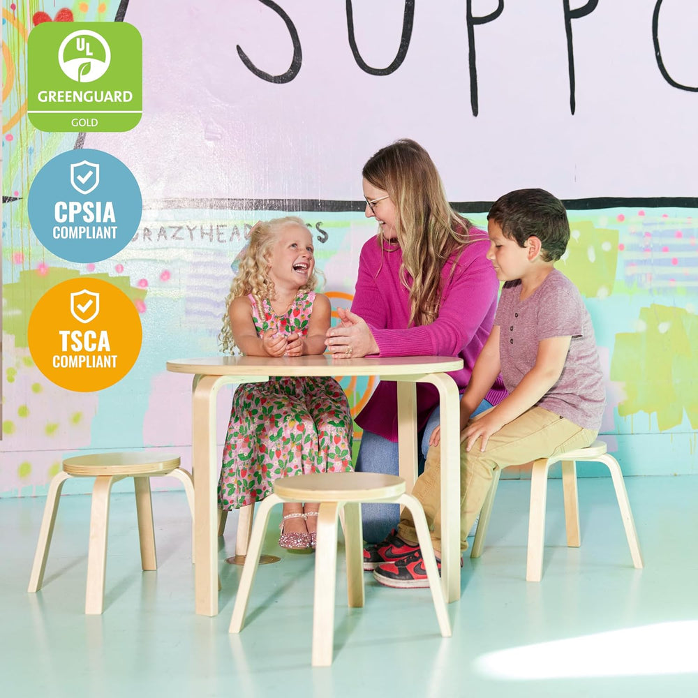 ECR4Kids Round Bentwood Table and Stool Set, 5-Piece, Natural | Durable birch...