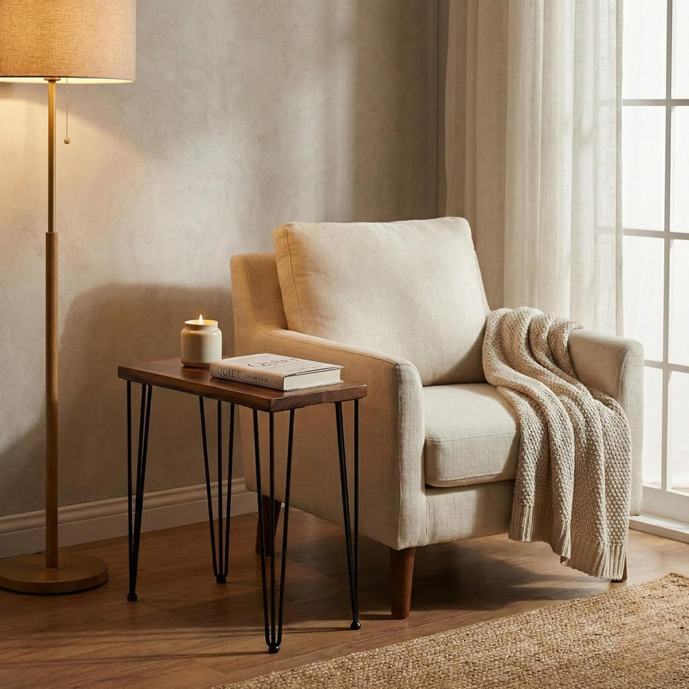 Walnut Solid Wood Side Table - 24 W 12 D Narrow End Table for Living Room, Ha...