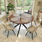 47.2" 5-Piece Round Dining Table Set for 4, Modern Wood Dining Table with 4 Upholstered Chairs, Kitchen & Dining Room Table Set with Metal Base for Apartment, Small Space, Walnut Table+4 Beige Chairs