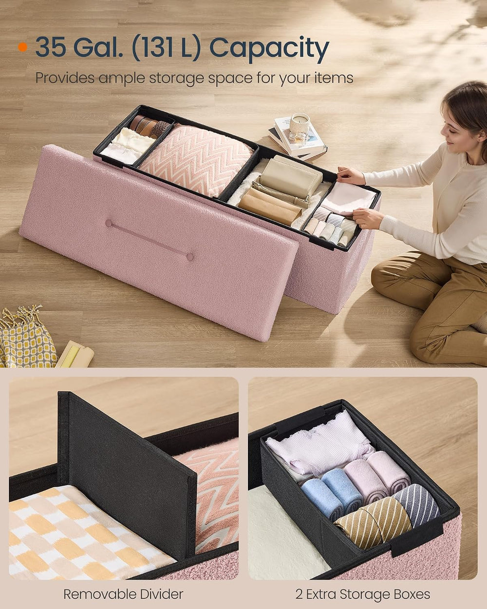 SONGMICS Large Folding Storage Ottoman Bench, 15 x 43 x 15 Inches | Foot Rest...