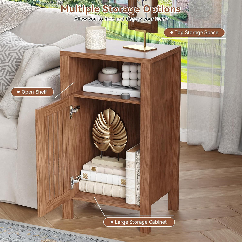 Farmhouse Nightstand Set of 2, Modern Bedside Table with Door and Open Shelf,...