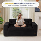 MAXYOYO 63" Loveseat Sofa Couch for Small Spaces, Upholstered Boneless Cloud Couch for Apartment Bedroom, 2-Seater Love Seat Floor Modern Sofa with Pillows, No Assembly Required, Black