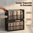 DVD Storage Rack 2-Pack with Handles, Holds 56 DVD or 64 Blu-ray Cases | Portable DVD Case Holder for Desktop, Closet, Video Games, Books & Movies, Black