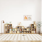 Bookshelf with Storage Bins, 9-Cube Storage Organizer Sturdy Wooden Bookcase Open Book Shelf, Multifunctional Cubicle Rack for Storage & Display, Furniture for Living Room Bedroom Office, Oak