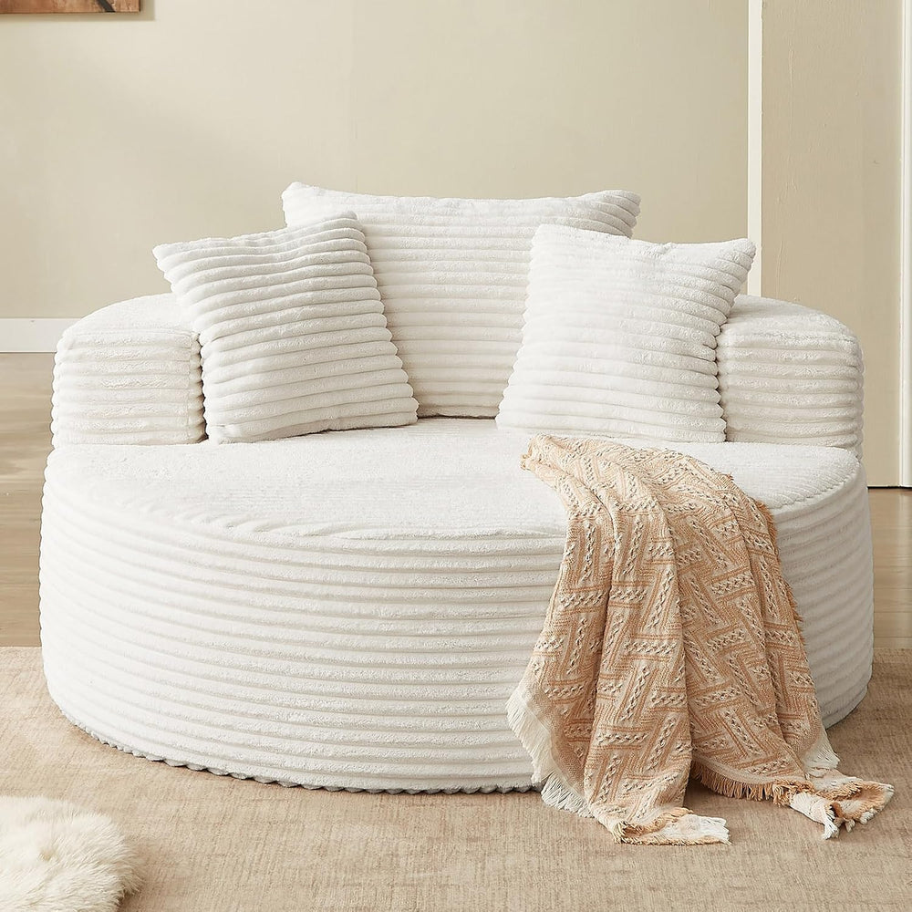 LUCKHAO 55'' Oversized Round Chair Lounge Chaise Indoor, Cloud Cordur...