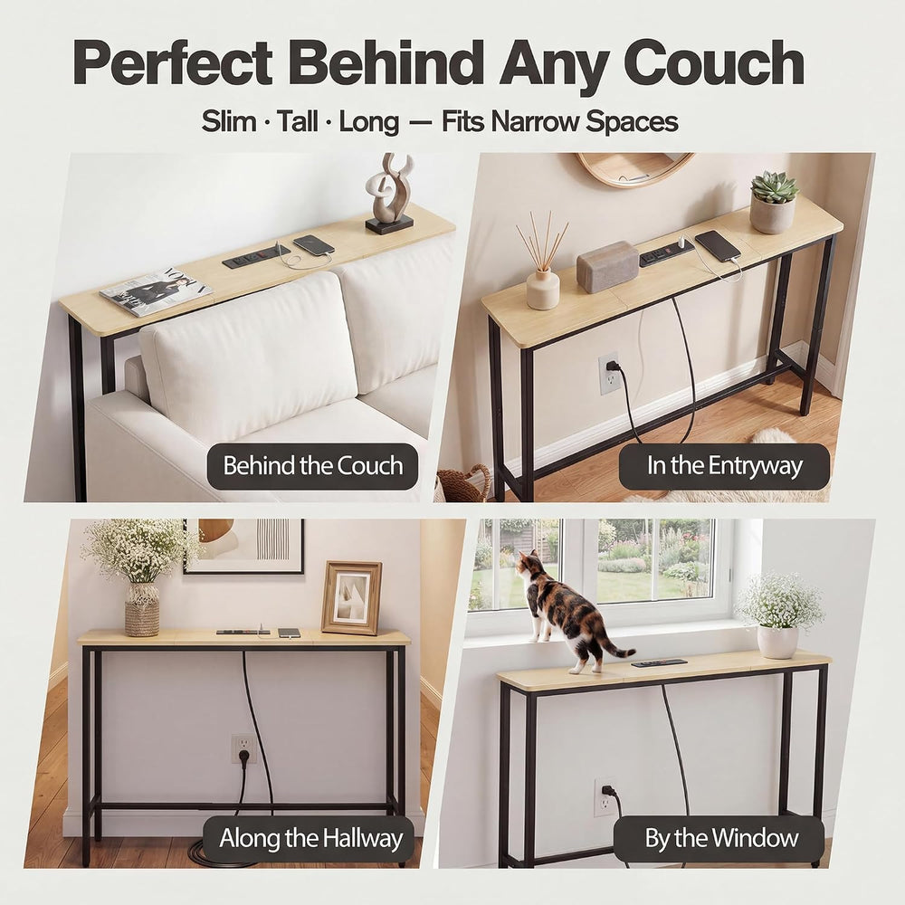 Narrow Console Table Behind Couch, 39.7” L x 32.3” H, Slim Sofa Table with Fa...