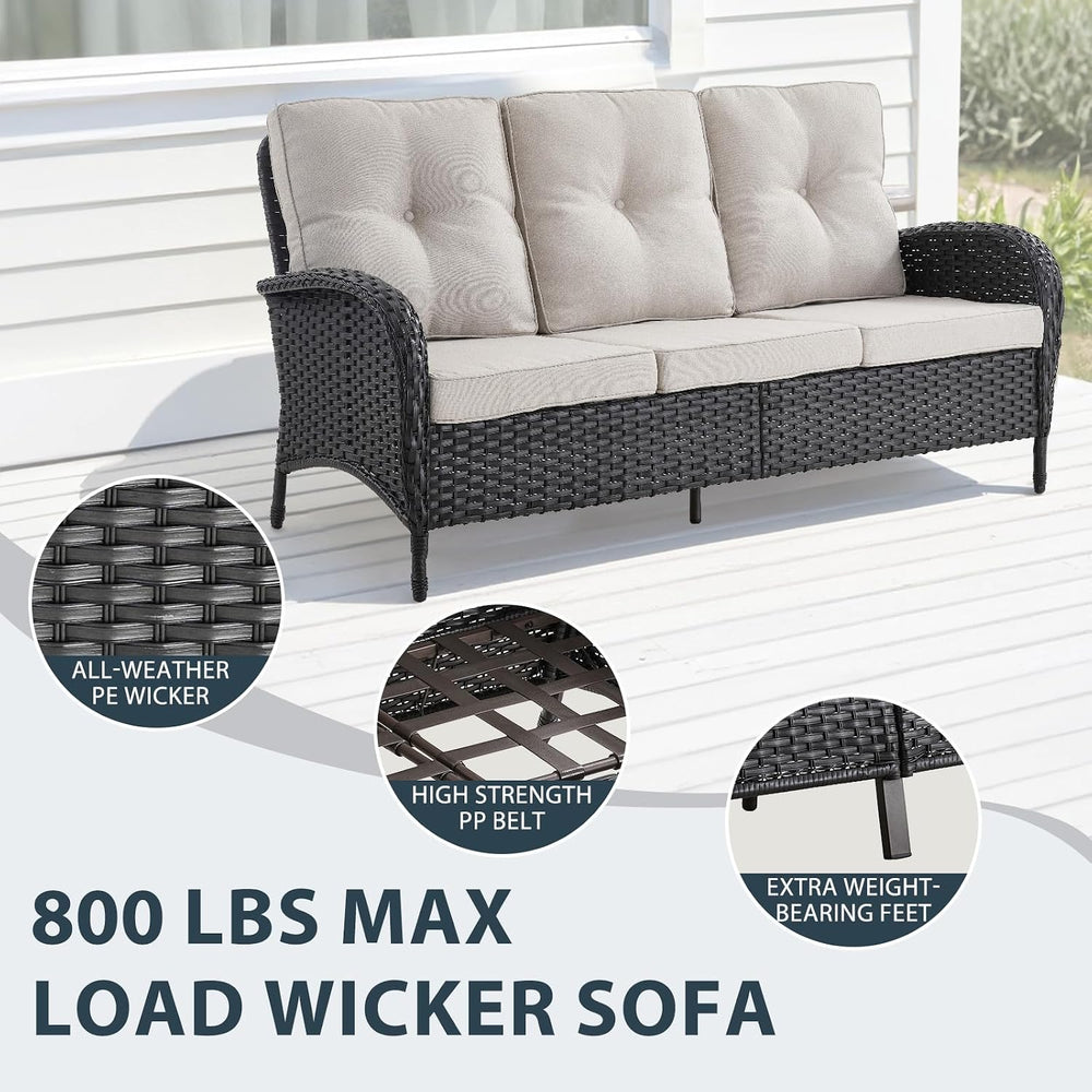 7 Piece Patio Furniture Set with Fire Pit Table - Wicker Patio Conversation S...