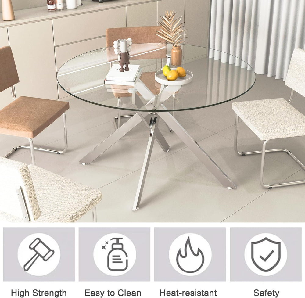 7-Piece Round Glass Dining Table Set for 6, 47" Circle Kitchen Table wit...