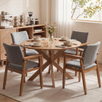 GOTMINSI Mid-Century Modern Linen Dining Chair with Arms, Solid Wood Frame, 320 lbs Weight Capacity, Upholstered Accent Chair for Kitchen Dining Room Living Room (Grey,1pc)