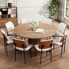 Dining Chairs Set of 6, Mid-Century Modern Upholstered PU Leather Chairs with Walnut Bentwood Back and Metal Legs Adjustable Feet for Kitchen Dining Room, Off-White Shell Strips