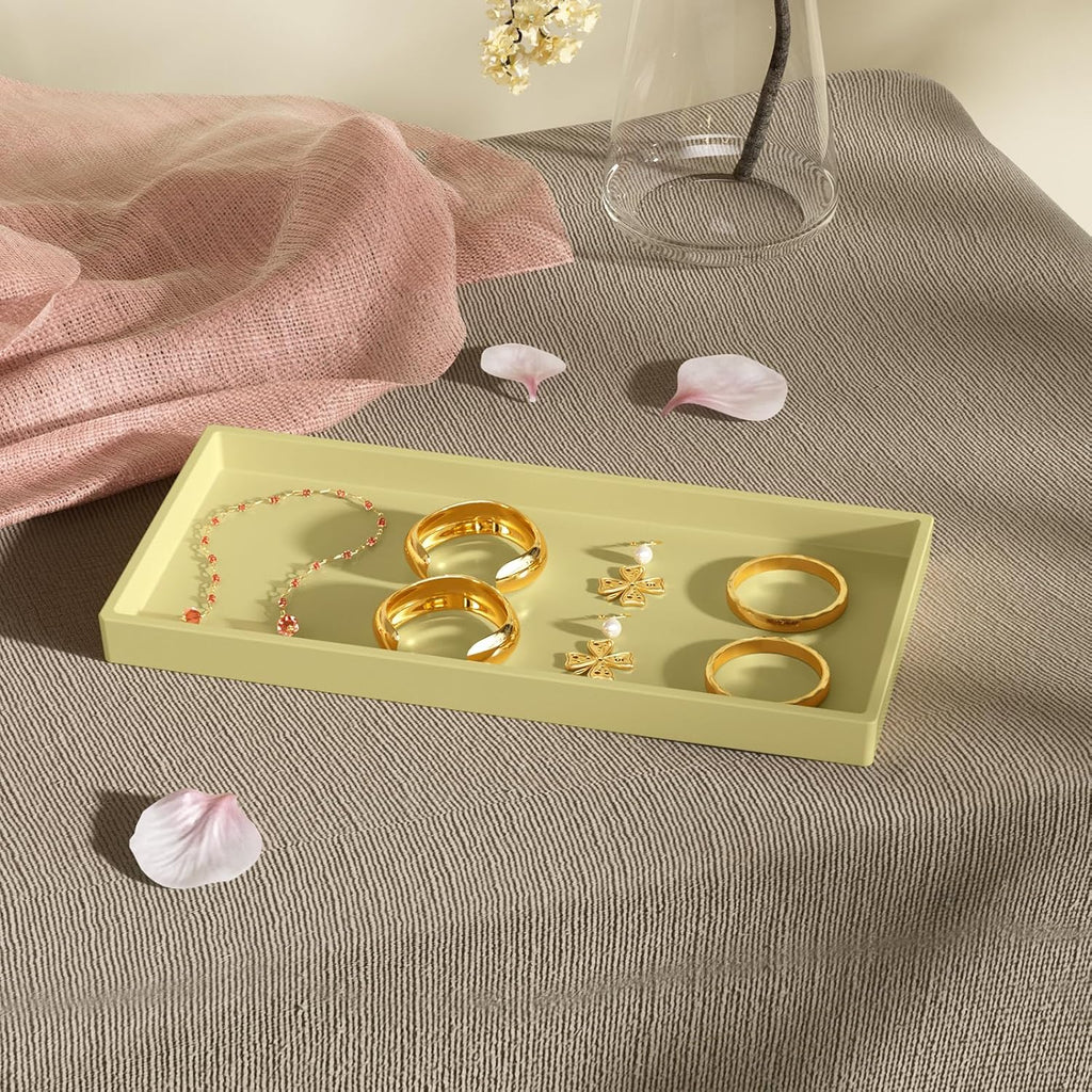 Vanity and Bathroom Tray, 9.8" ABS Countertop Organizer,Waterproof Vanity Tray for Toilet Tank,Perfume,Soap,Keys,Bathroom Accessories,Kitchen and Bath Trays,Non Slip Small Trays,Gold