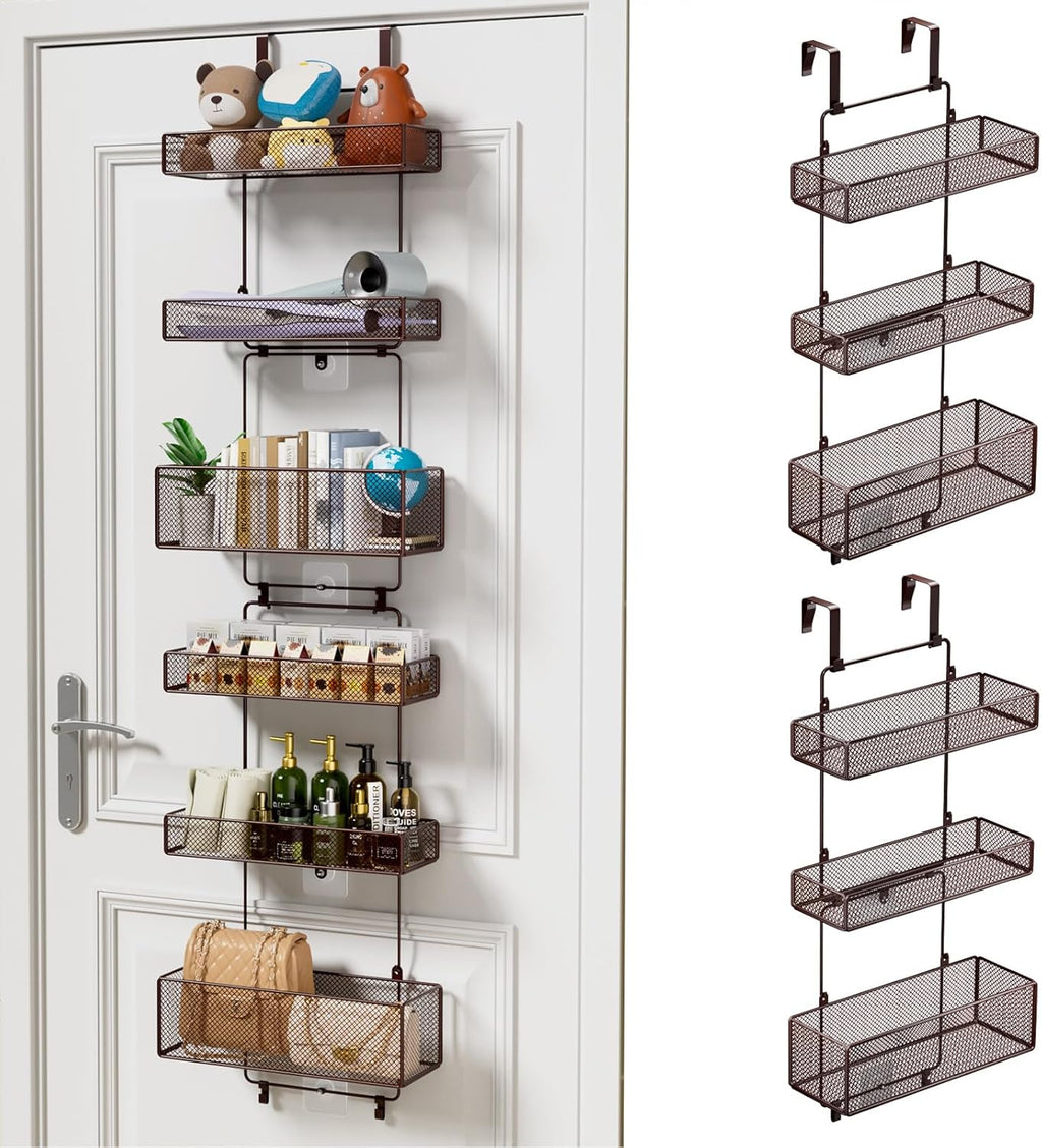HapiRm Over Door Organizer Storage - Separable Door Organizer Hanging with 6 Metal Large Capacity Baskets for Bathroom Bedroom Kitchen Pantry Closet (Brown)