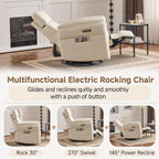 Power Recliner Rocking Chair with Adjustable Arm and Headrest,Beige Leather | Adjustable arms and headrest, storage bags, FSC certified fabric, nursing chair glider for nursery