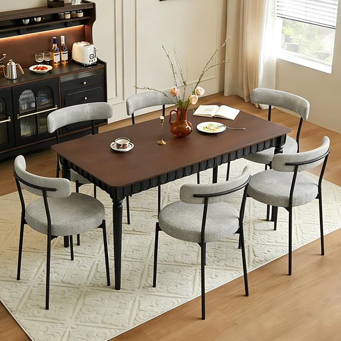 Boucle Dining Chairs Set of 6, Round Kitchen Chairs with Curved Backrest and Metal Legs, Upholstered Modern Style, Suitable for Living Room