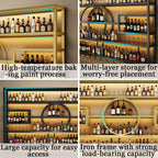 55.1in Large Wall Mounted Wine Rack, Modern Metal Wine Bottle and Glass Holder, 4-Tiers Liquor Bottles Floating Shelves Display Storage for Home Bar & Dining Room Decorative (Black, 55.1 * 8 * 51INCH)