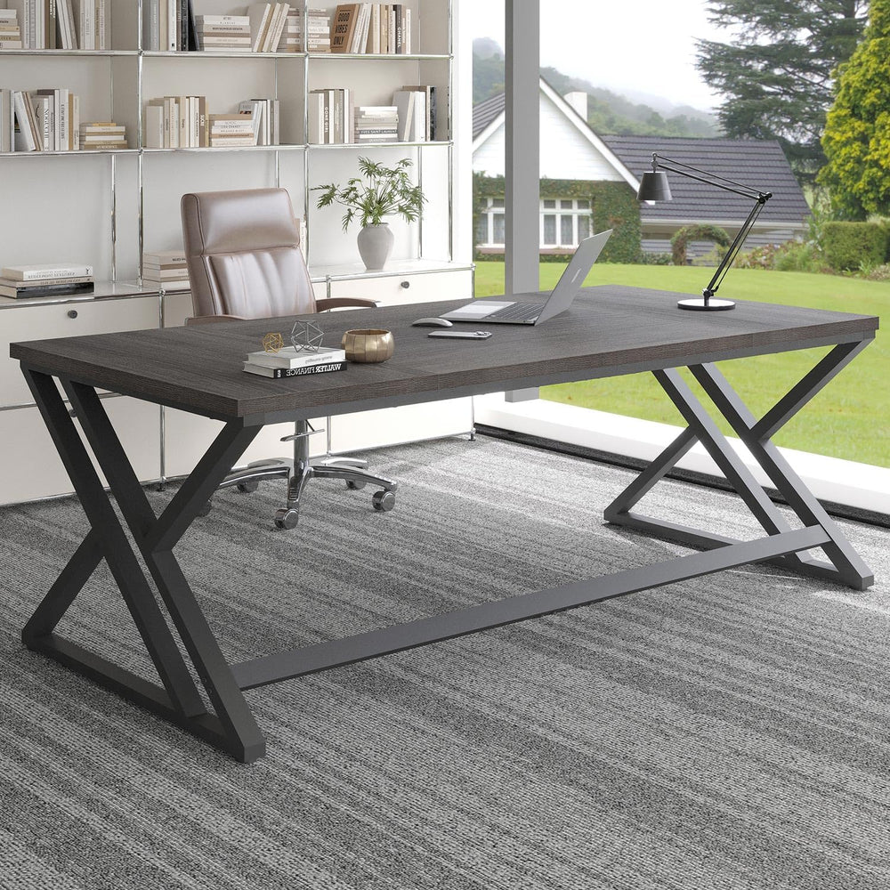 LVB 78.7 Inch Long Executive Desk, Modern Large Computer Office Desk Gray