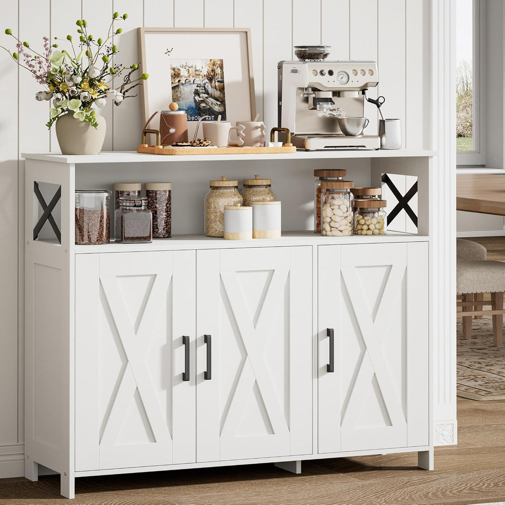 Farmhouse Coffee Bar Cabinet, Kitchen Storage Cabinet, White