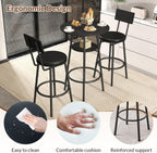 Zevemomo 3 Pieces Bar Table and Chairs Set Pub Table and Chairs for 2-Black | Bistro Table and Chairs Set of 2, Round Bar Table Set with 2 Thickened Cushion Stools & Backrest, Dining Table set for 2