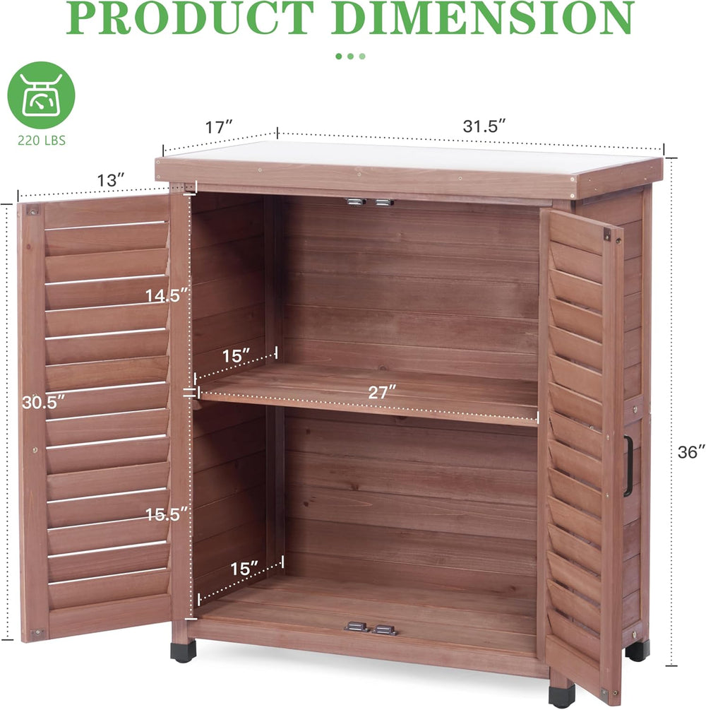 Outdoor Potting Bench with Storage Cabinet and Metal Top, Wood Workstation fo...
