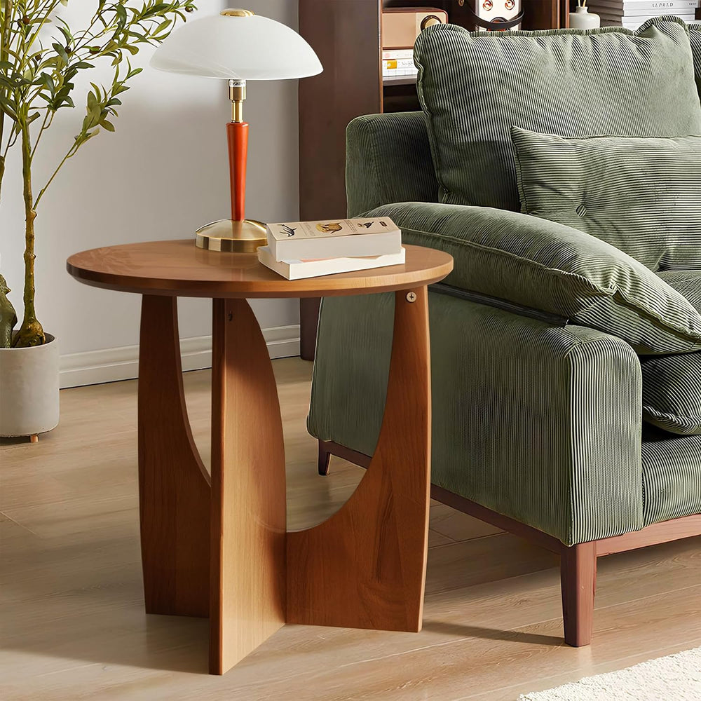 Round End Table, Solid Rubberwood Small Coffee Tables for Living Room, Mid Ce...