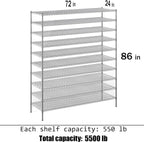 24" Deep x 72" Wide x 86" Height Wire Shelving Kit | 10-Tier | NSF Commercial Storage Rack Unit