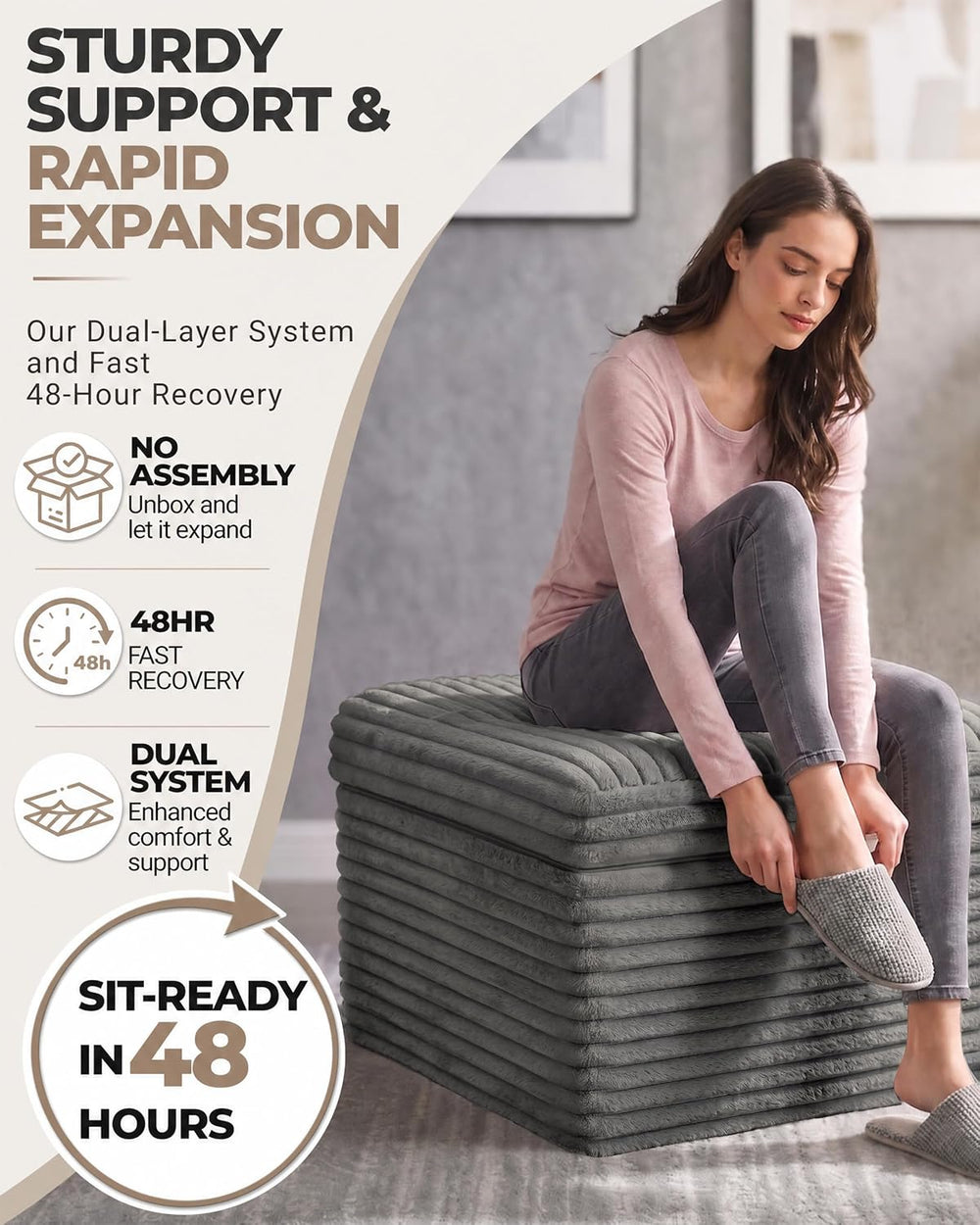 23.6in Pouf Ottoman, Corduroy Footstool Foot Rest Floor Seating | Dual-layer ...