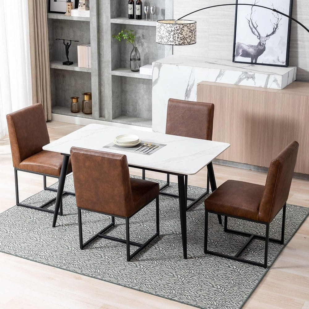 BESTANO Modern Dining Chairs Set of 4, Brown PU Leather Upholstered Kitchen &...