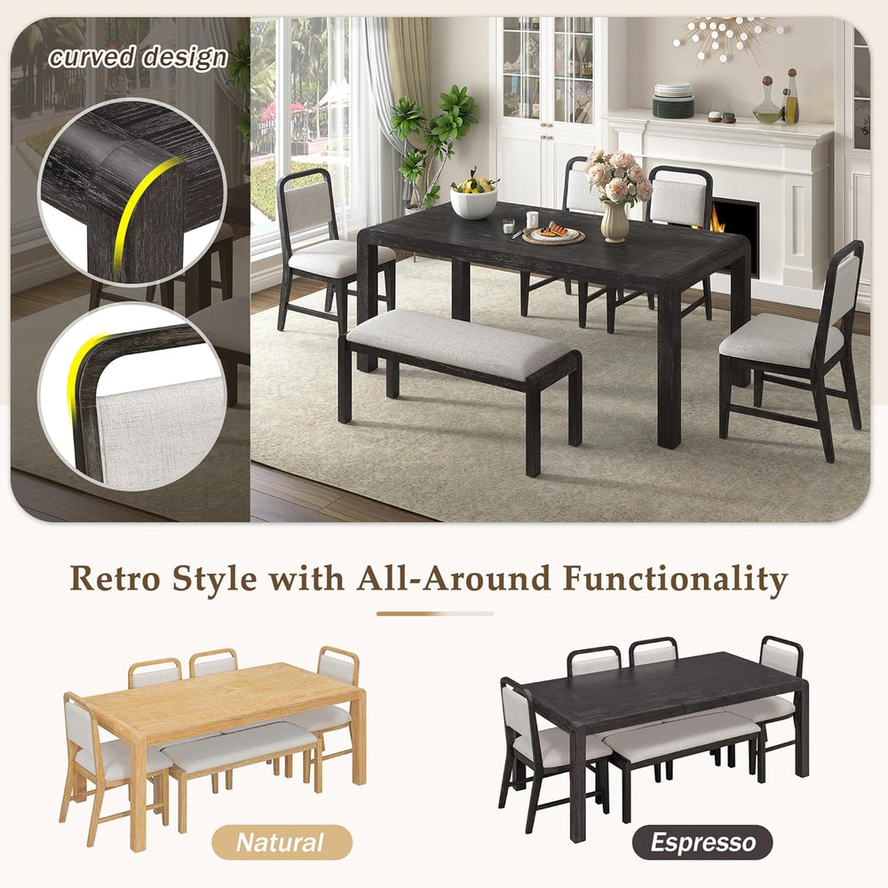 LUMISOL 6-Piece Solid Wood Dining Table Set, Extendable Kitchen Table Set for...