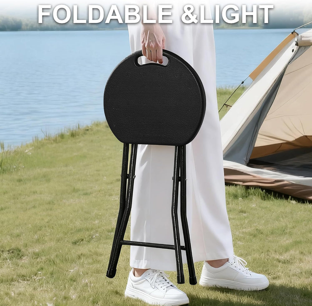 VECELO Folding Stool 18" with Handle, Solid Bottom Support, Iron X-Frame...