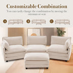 ROWHY 112'' Modular Sectional Cloud Couch with Movable Ottoman, 4 Seat Modern Chenille Sofa with 2 Throw Pillows, Deep Seat L Shaped Couch for Living Room Bedroom Apartment, Beige | Arrange Freedom, Pet-Friendly Fabric, Sturdy Frame, Ultimate Comfort, ...