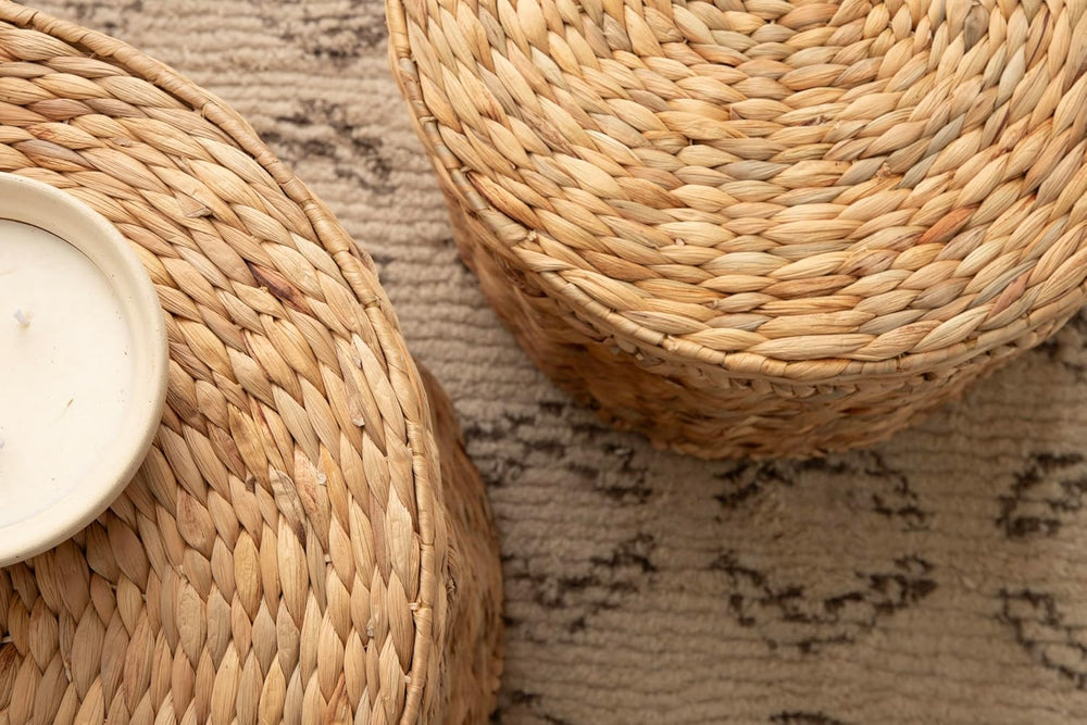 Kate and Laurel Halm Modern Woven Rattan Round Storage Side Tables, Set of 2,...