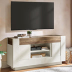OKD 55" TV Stand for 65" TV, Thick Block Media Console, Antique White | Open Storage, Side Cabinets, Soft Close Door, Cable Management, Modern Entertainment Center for Living Room, Bedroom