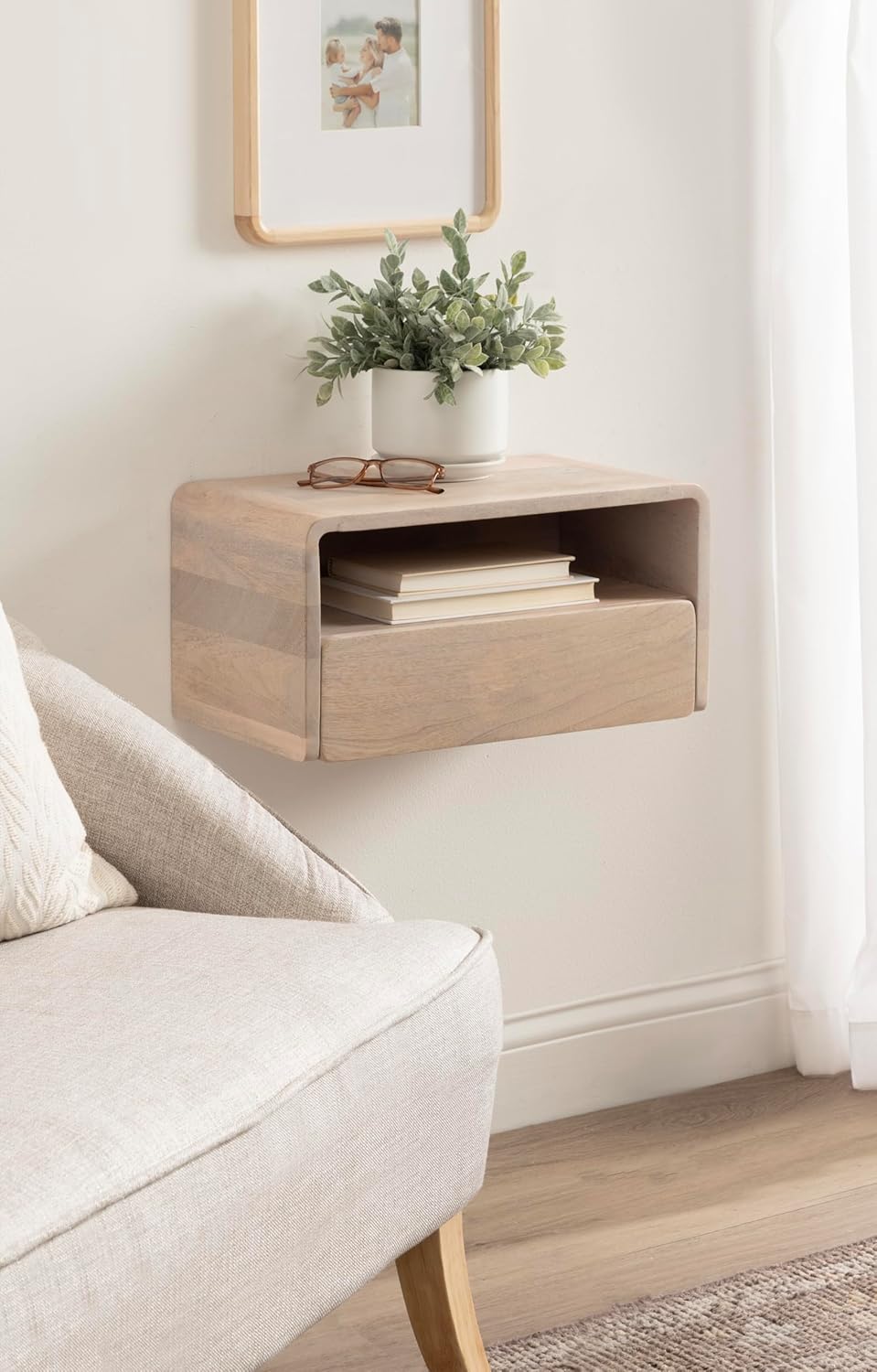 Kate and Laurel Kato Modern Mango Wood Floating Side Table with Drawer, 18 x ...