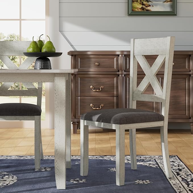 Solid Wood Dining Chair Set of 2, Part of Dining Table Set, Mix and Match Table, Chair Sold Separately for Dining Room, Kitchen, Grey