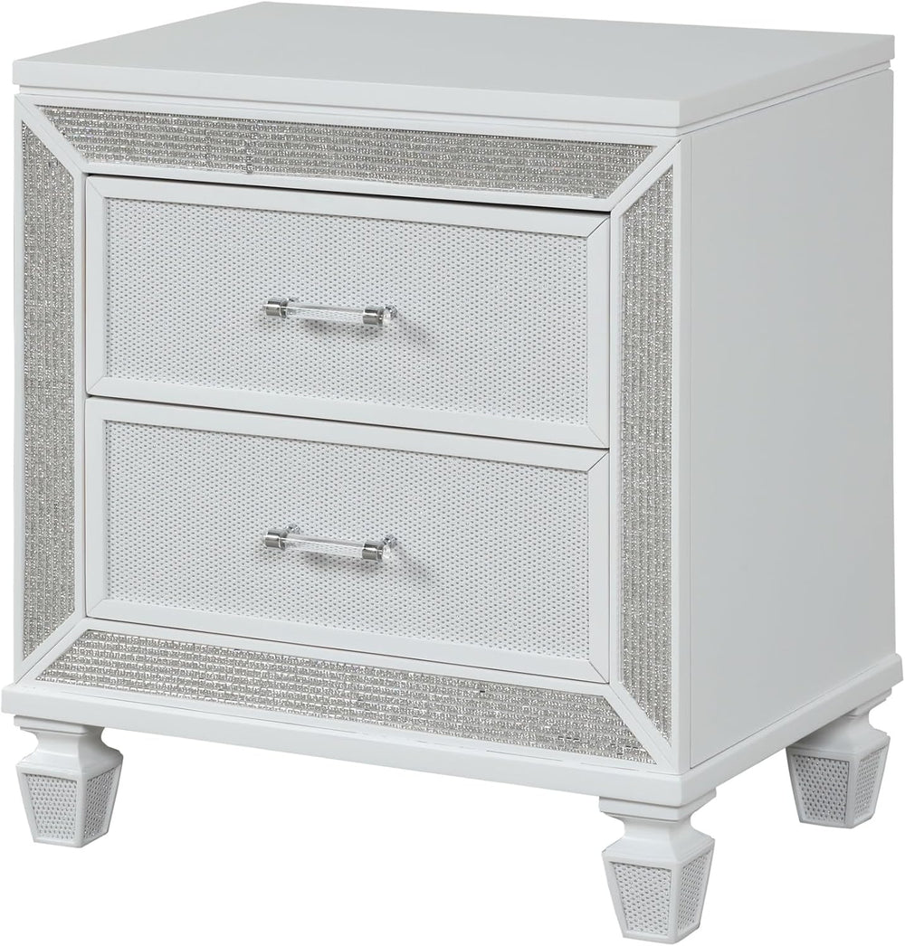 Crystal Modern Style 2-Drawer Nightstand Made White,for Small Spaces