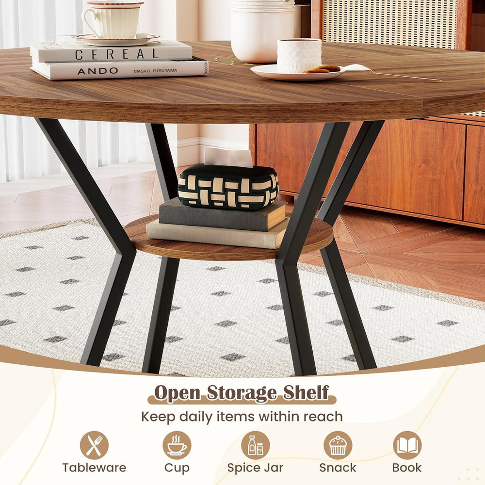 KOTEK 47 Inches Round Dining Table for 4, Farmhouse Kitchen Table with Storag...