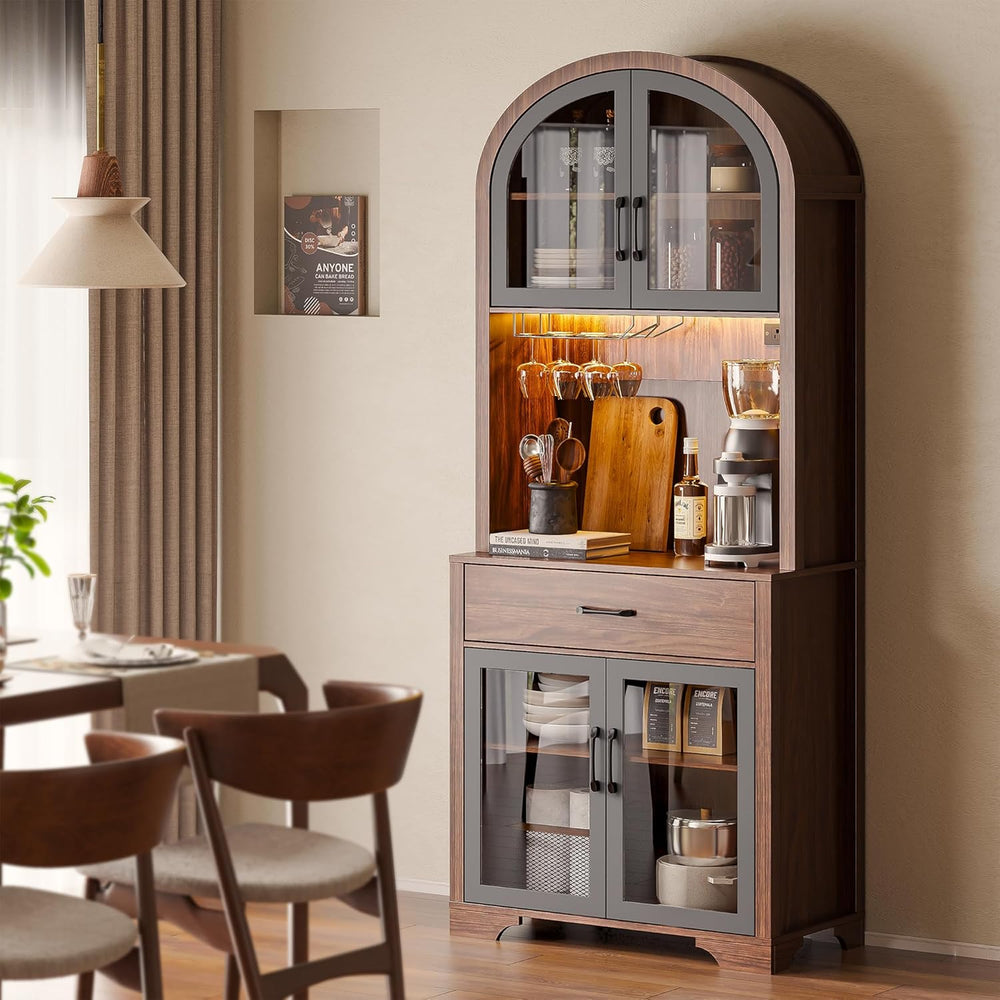 Arched Kitchen Pantry Cabinet, Kitchen Hutch Storage Cabinet with Countertop ...