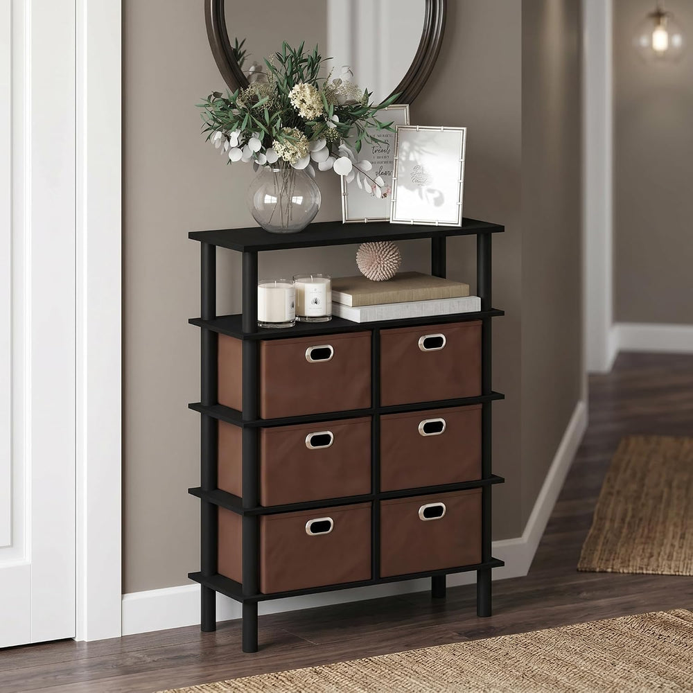 4-Tier Open Shelf Console Table, Side Table with Storage Drawer Bins, Toolles...