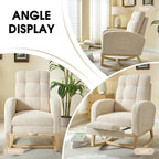 NIOIIKIT Modern Nursery Rocking Chair, Teddy Upholstered Rocking Chair with Footrest, Comfortable Rocker Recliner with Side Pocket, Rocker Glider for Living Room, Bedroom, Nursing Room (Beige)
