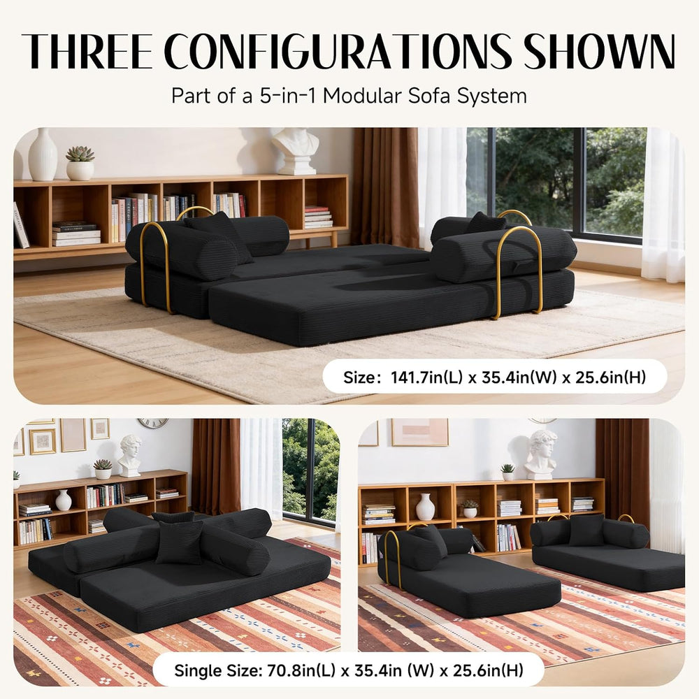 79" Corduroy Sofa Bed, Couch in a Box with 2 Pillows, High-Density Foam ...